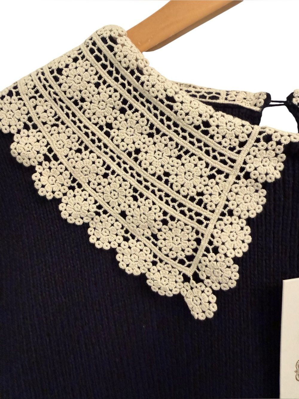 NWT Caroline Constas Lace Collar Wool Blend Short Sleeve Cropped Sweater Small - Picture 6 of 11